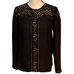 Greylin Black Pleated Long Sleeve Top Sz-XS